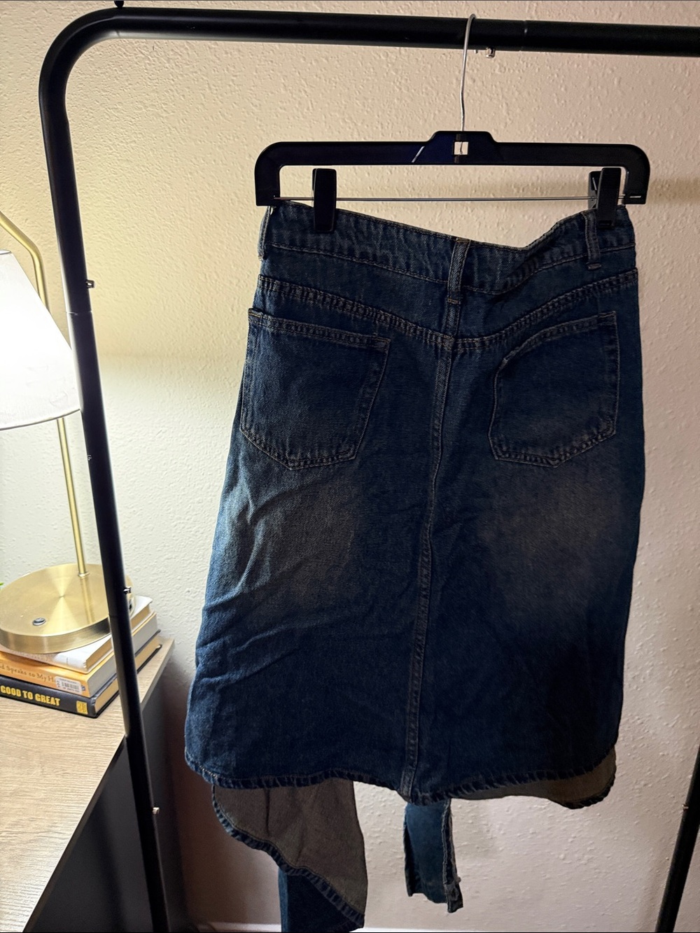 SHEIN Dark Blue Asymmetrical Denim Skirt with Front Cutout - Picture 9 of 16